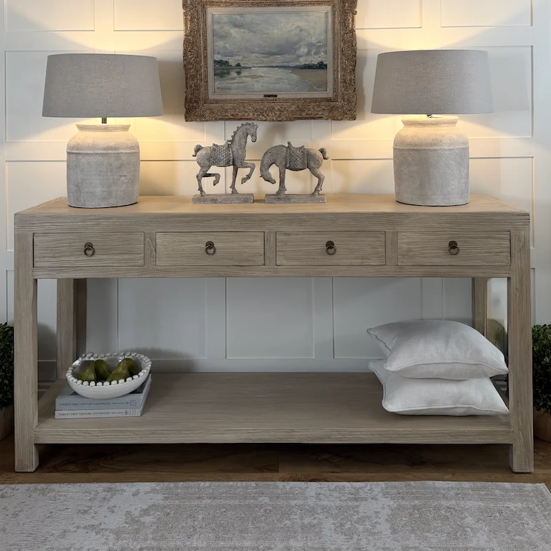 Reclaimed Elm Console Table with Drawers | Rustic Country Hallway & Living Room Table 180cm