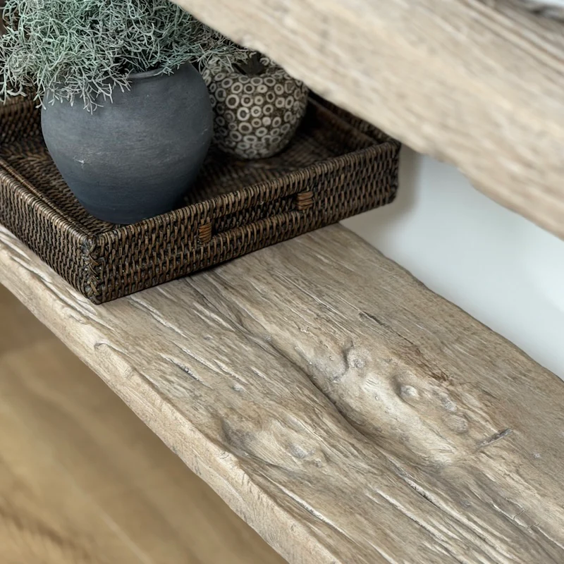 Reclaimed Elm Dark Console Table with Lower Shelf – Rustic Country Hallway Table 180cm - Image 2