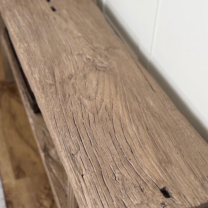 Reclaimed Elm Dark Console Table with Lower Shelf – Rustic Country Hallway Table 180cm - Image 6