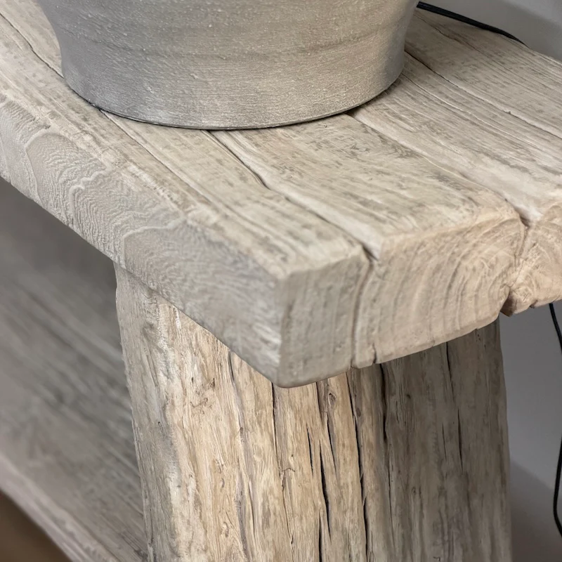 Reclaimed Elm Light Console Table with Lower Shelf – Rustic Country Hallway Table 180cm - Image 2