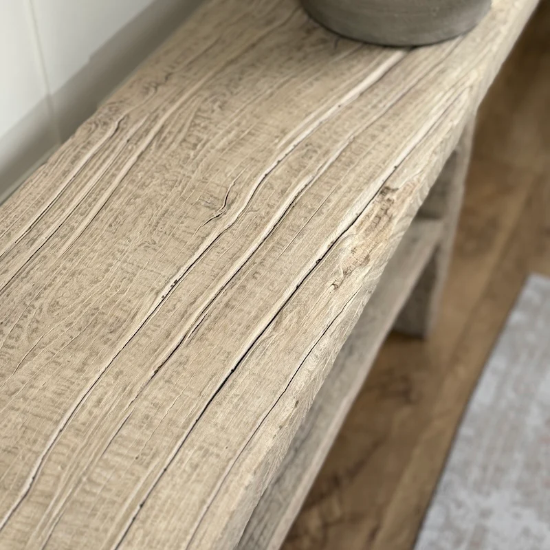 Reclaimed Elm Light Console Table with Lower Shelf – Rustic Country Hallway Table 180cm - Image 3