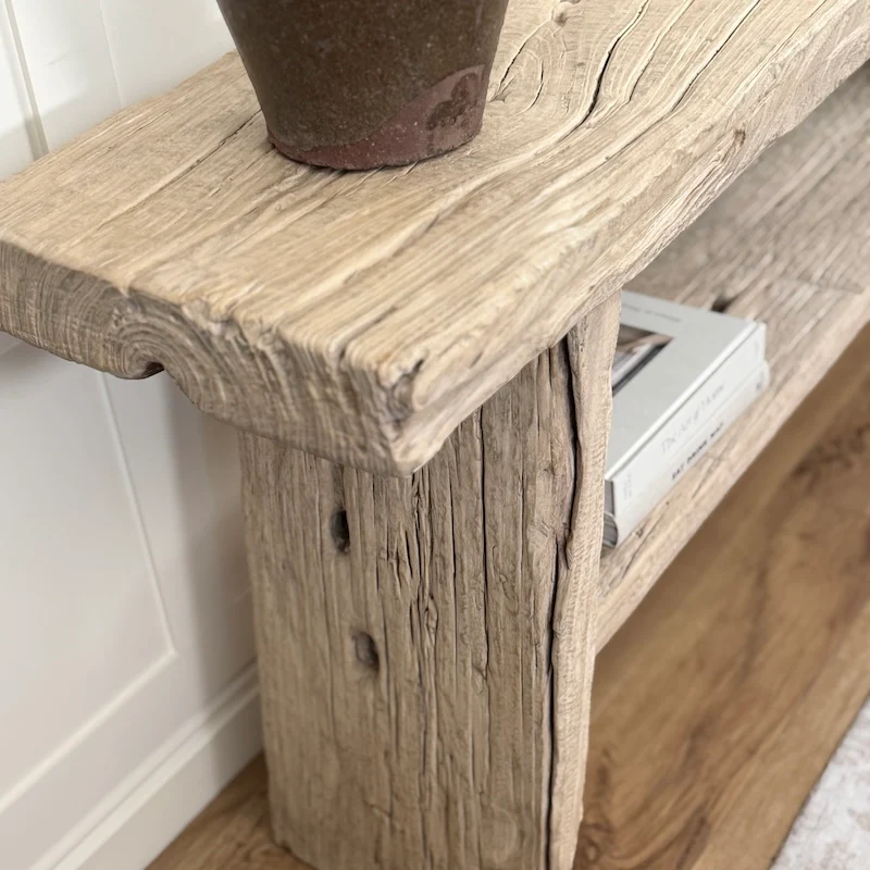 Reclaimed Elm Light Console Table with Lower Shelf – Rustic Country Hallway Table 180cm - Image 4