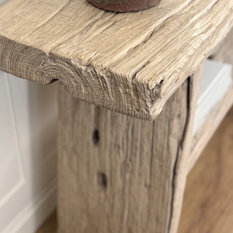 Reclaimed Elm Light Console Table with Lower Shelf – Rustic Country Hallway Table 180cm - Image 5