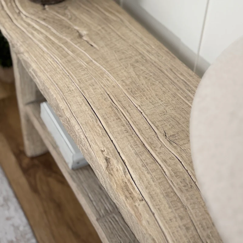 Reclaimed Elm Light Console Table with Lower Shelf – Rustic Country Hallway Table 180cm - Image 7