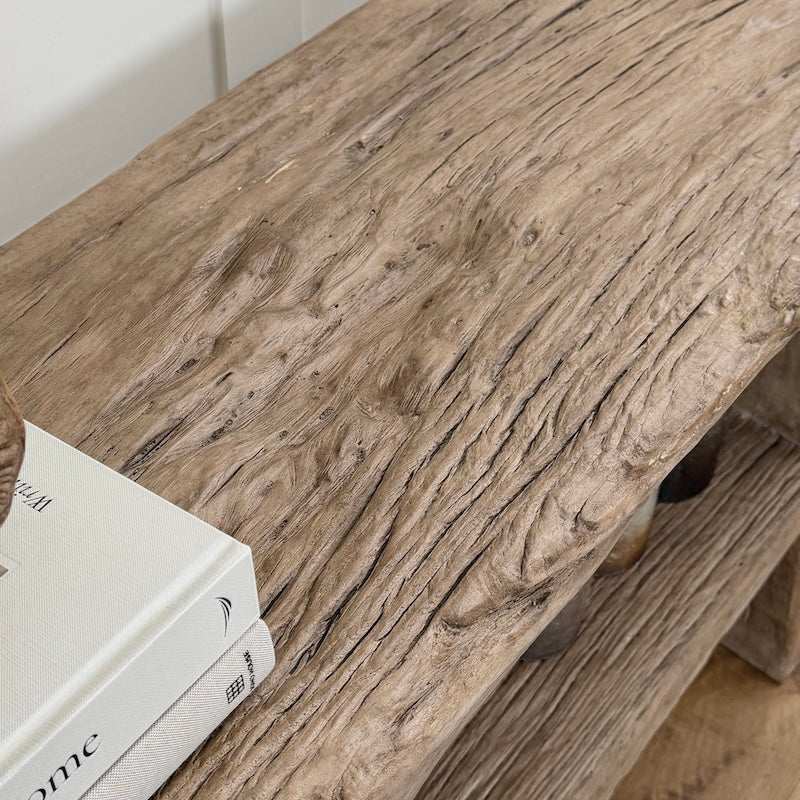 Reclaimed Elm Rustic 2 Shelf Console Dark - 130cm - Image 4