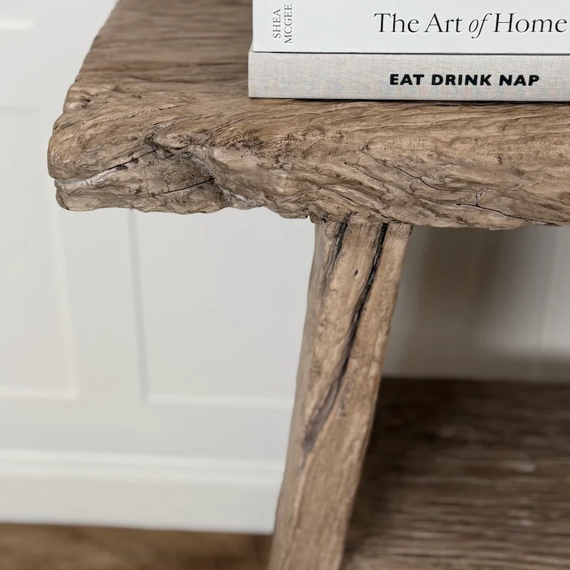 Reclaimed Elm Rustic 2 Shelf Console Dark - 130cm - Image 5