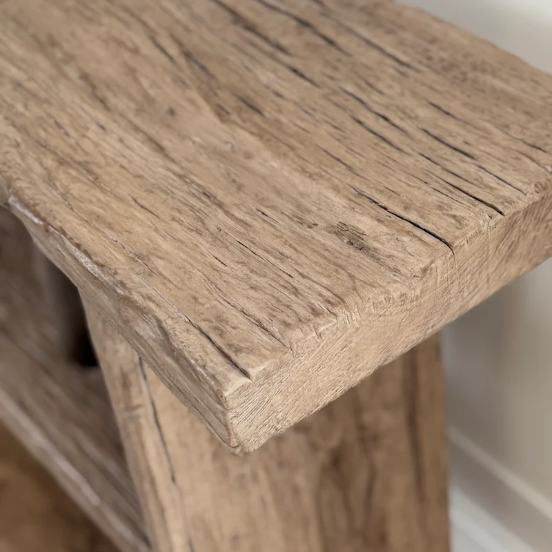 Reclaimed Elm Rustic 2 Shelf Console Dark - 130cm - Image 6