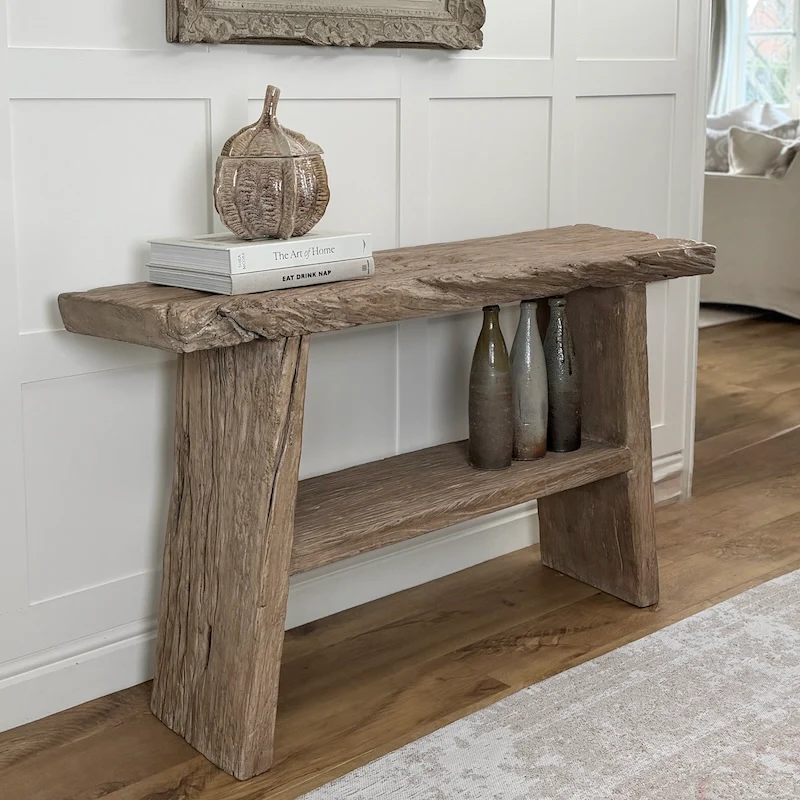 Reclaimed Elm Rustic 2 Shelf Console Dark - 130cm - Image 7