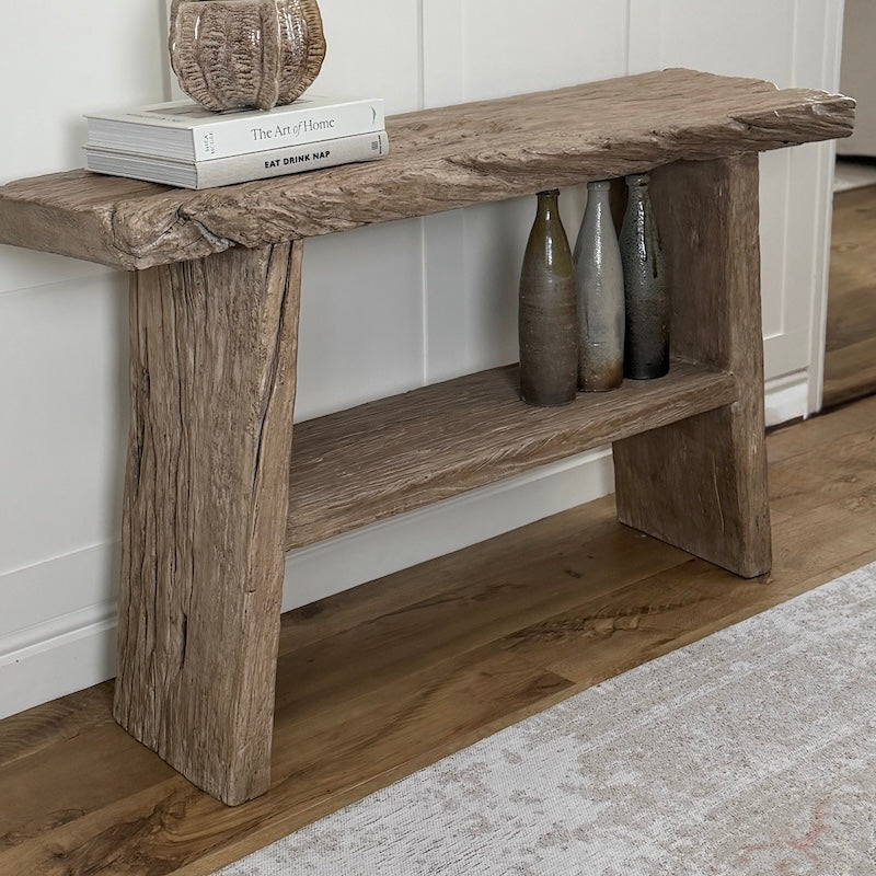 Reclaimed Elm Rustic 2 Shelf Console Dark - 130cm - Image 9