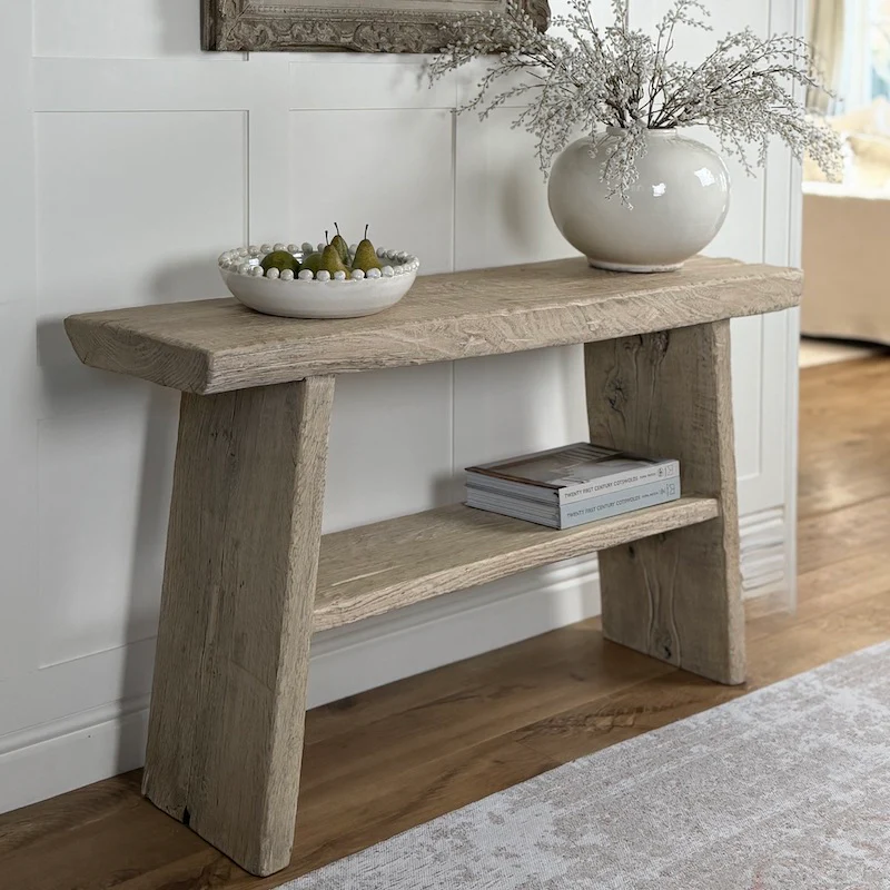 Reclaimed Elm Rustic 2 Shelf Console Light - 130cm - Image 7