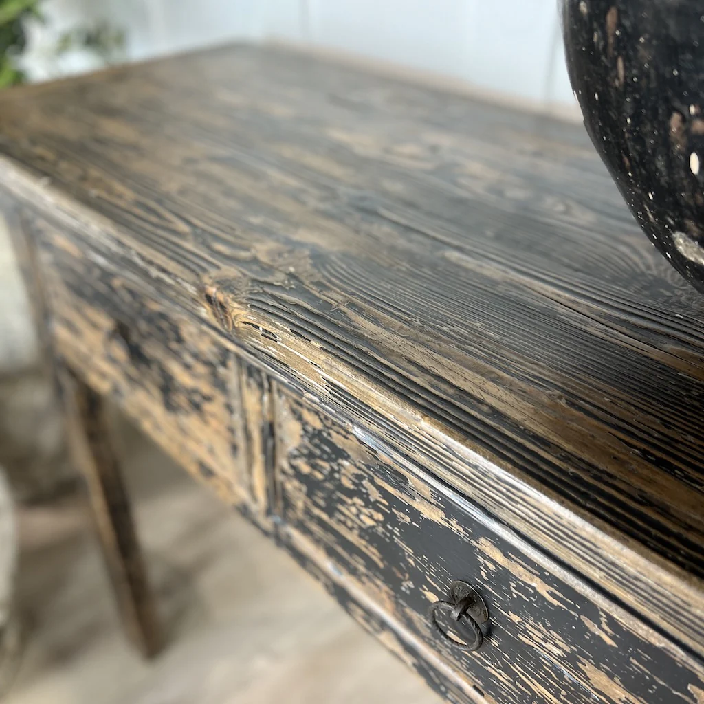 Reclaimed Oriental Style 2 Drawer Black Console Table - Image 2