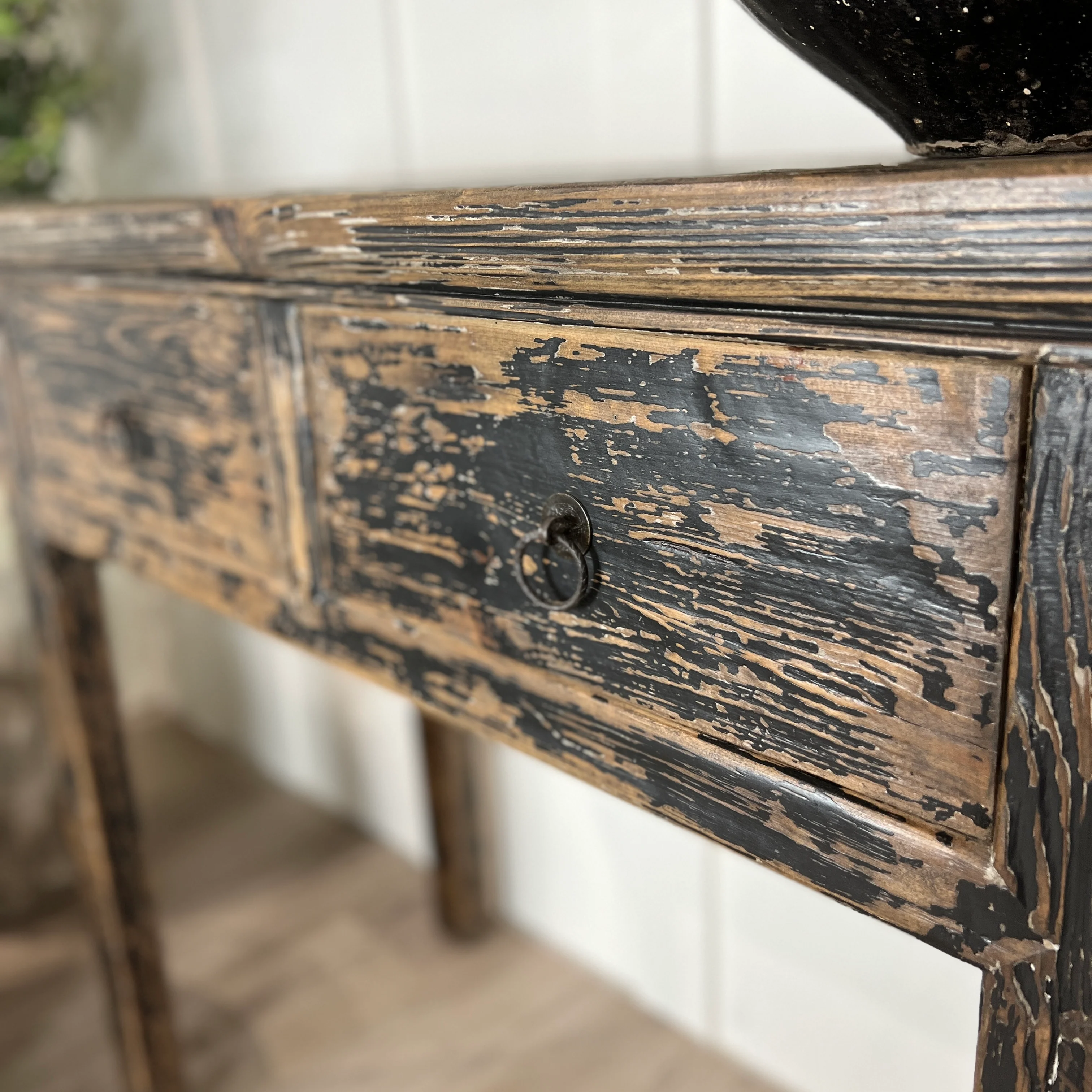 Reclaimed Oriental Style 2 Drawer Black Console Table - Image 3