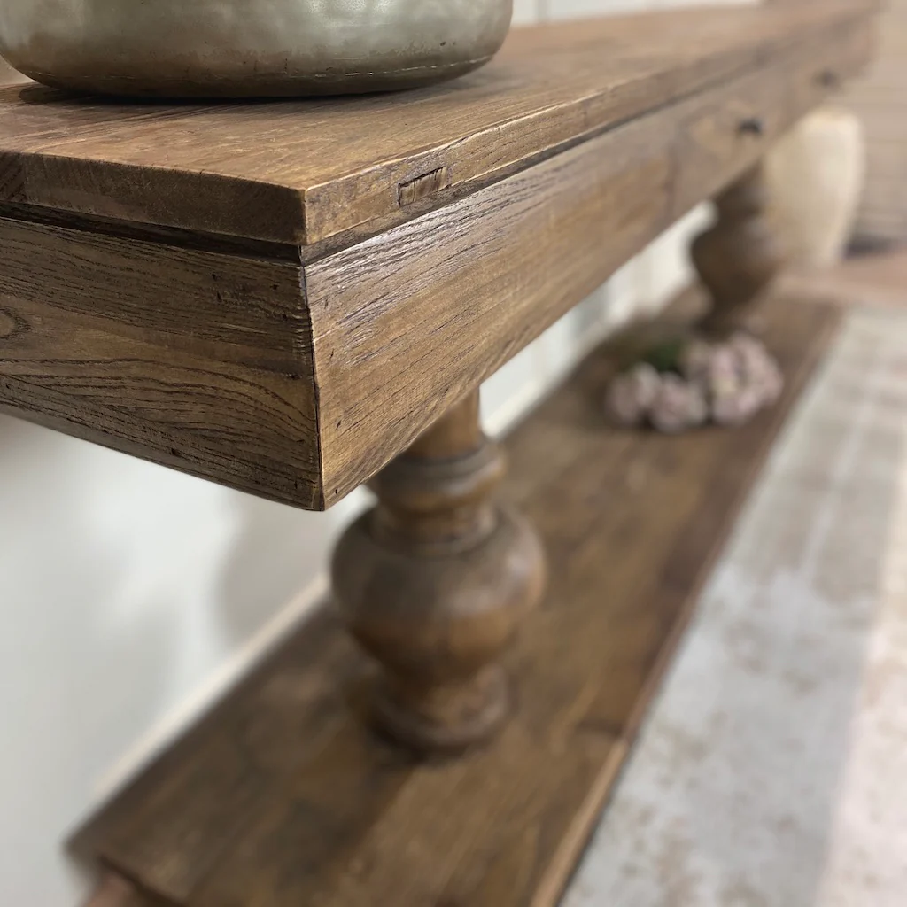 Reclaimed Solid Elm Balustrade Console Table - Image 4