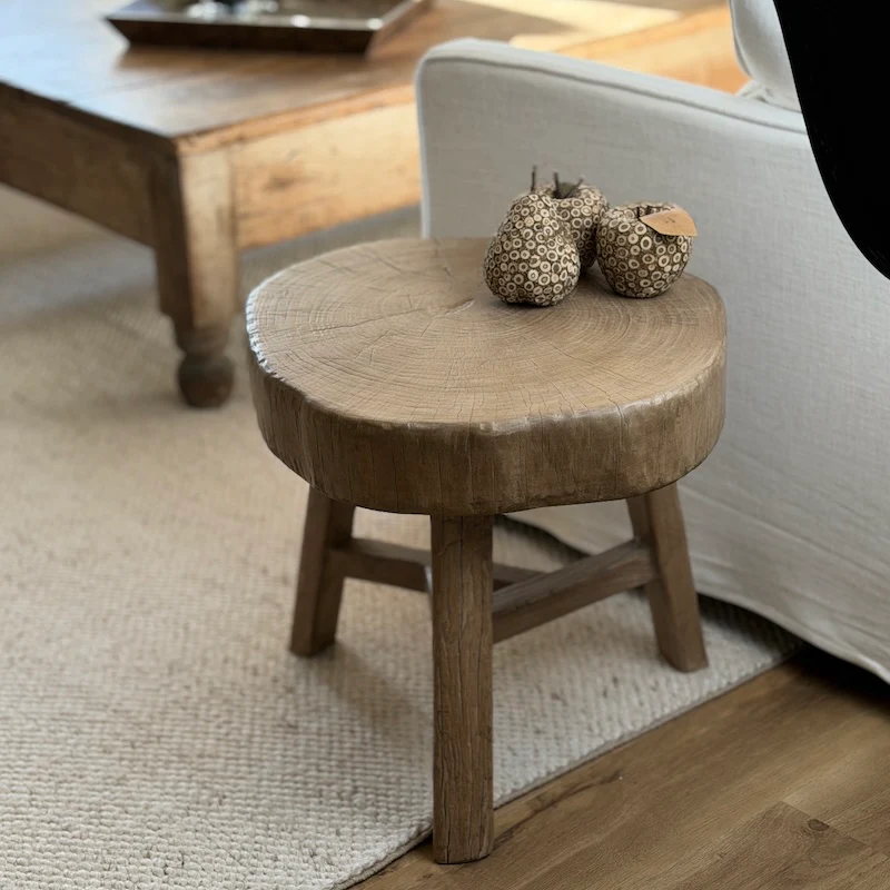 Reclaimed Elm Chunky Wood Stool Dark - Image 3