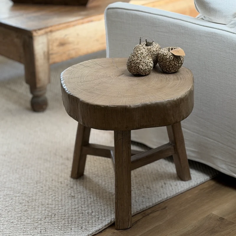 Reclaimed Elm Chunky Wood Stool Dark - Image 4