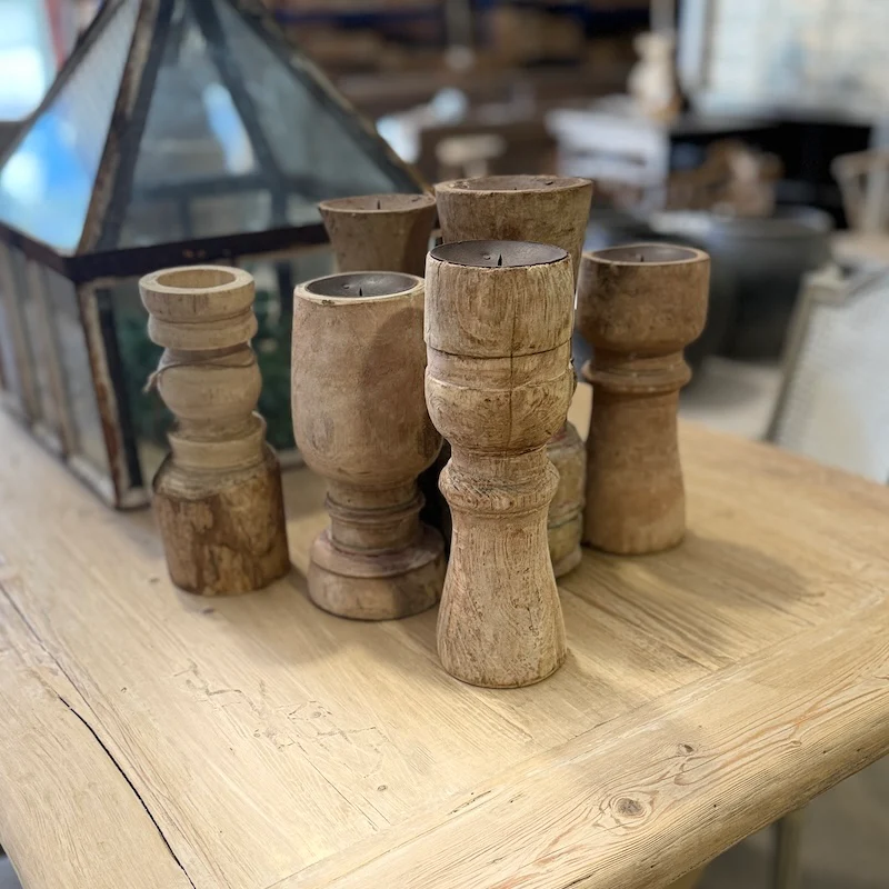 Reclaimed Vintage Wooden Candlestick - Image 3