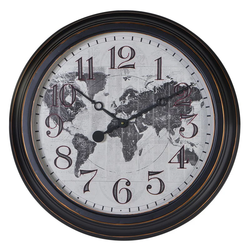 Round Distressed World Map Metal Wall Clock - English Electric Clock Company