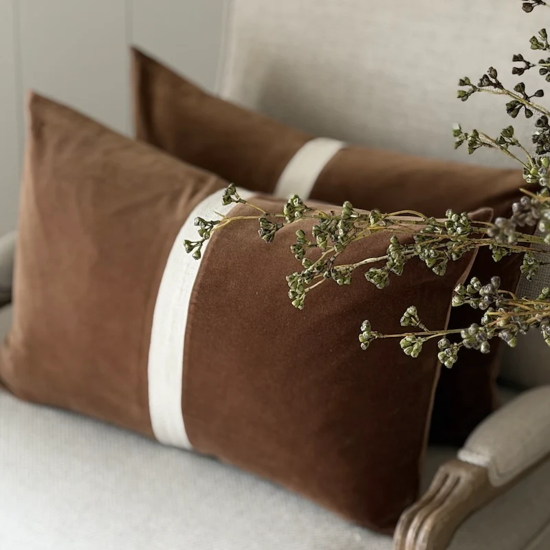 Rust Stripe Velvet Cushion Cover - Image 2