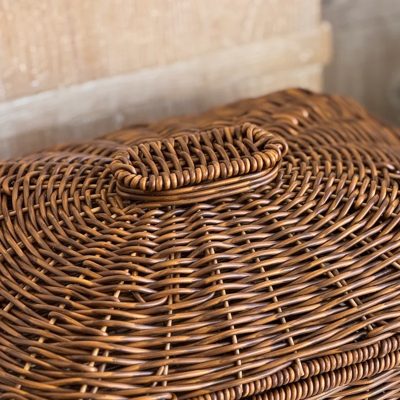 Rustic Style Faux Rattan Lidded Basket - Image 2