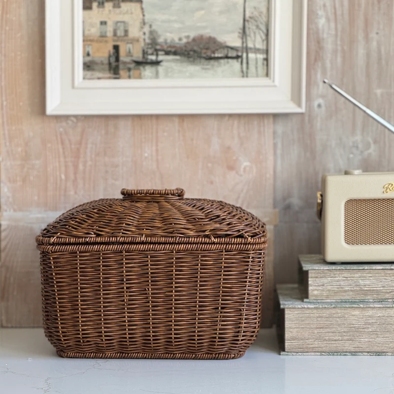 Rustic Style Faux Rattan Lidded Basket - Image 3