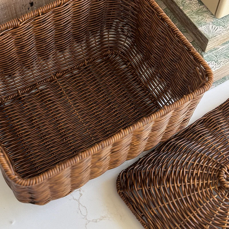 Rustic Style Faux Rattan Lidded Basket - Image 4