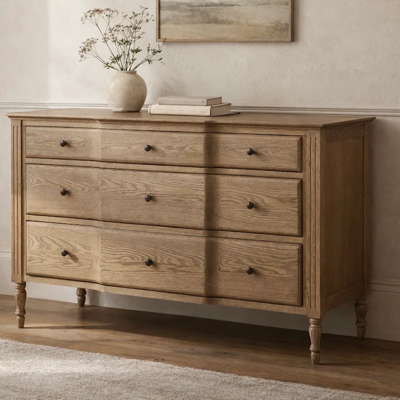 Sérénité 3 Drawer Breakfront Chest of Drawers - Handmade Elm Driftstone