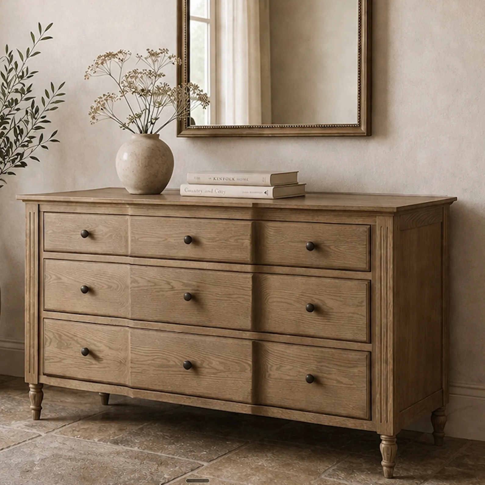 Sérénité 3 Drawer Breakfront Chest of Drawers - Handmade Elm Natural - Image 2