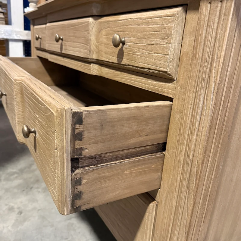 Sérénité 3 Drawer Breakfront Chest of Drawers - Handmade Elm Natural - Image 4