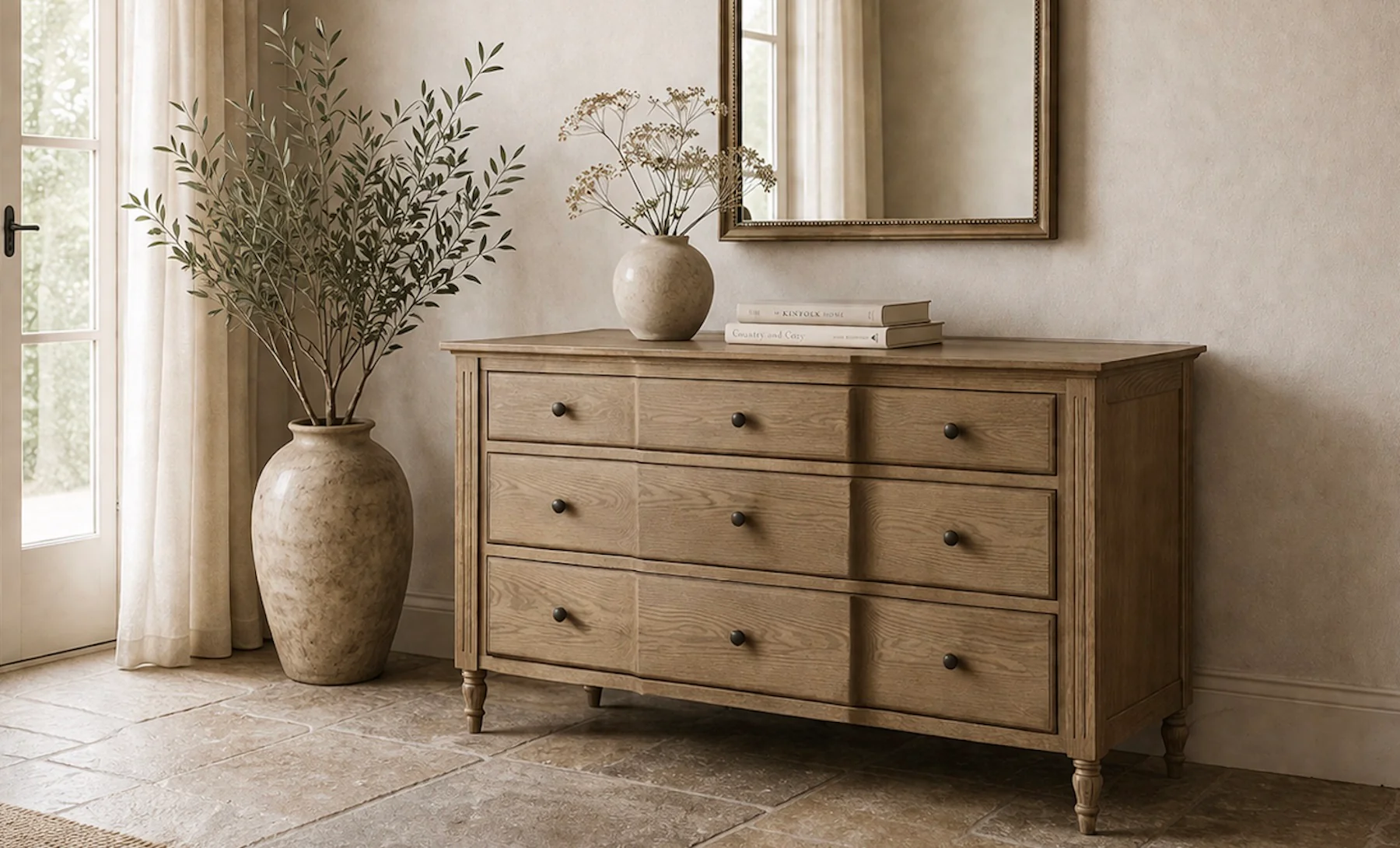 Sérénité 3 Drawer Breakfront Chest of Drawers - Handmade Elm Natural - Image 5