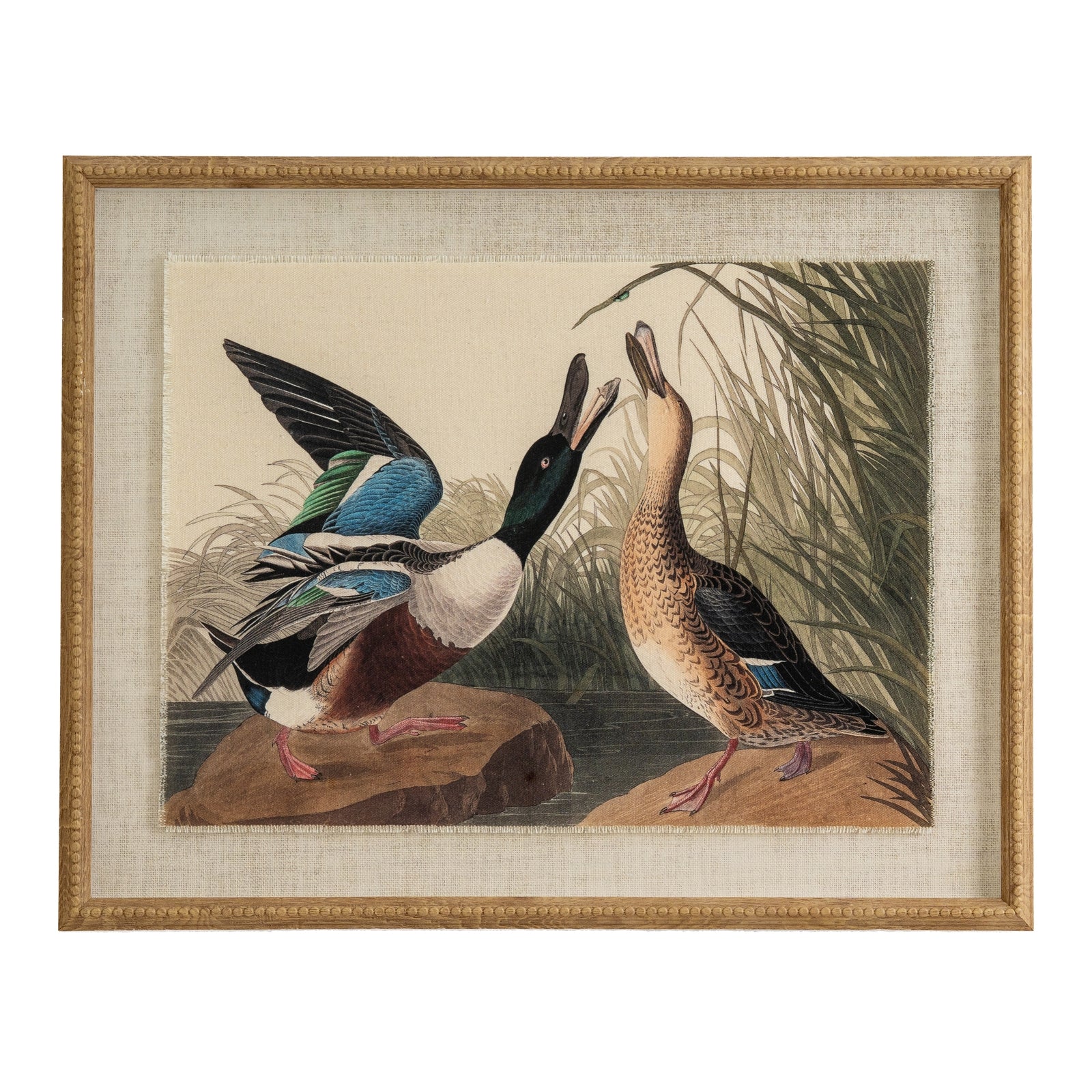 Set Of 4 Ducks Artwork On Linen In Beaded Frame - Image 3