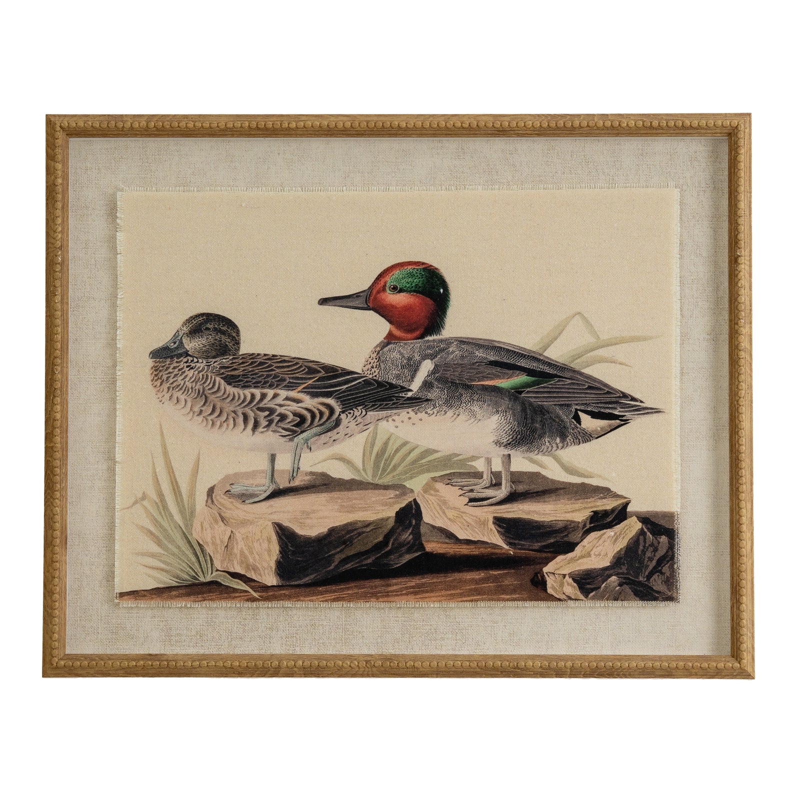 Set Of 4 Ducks Artwork On Linen In Beaded Frame - Image 4