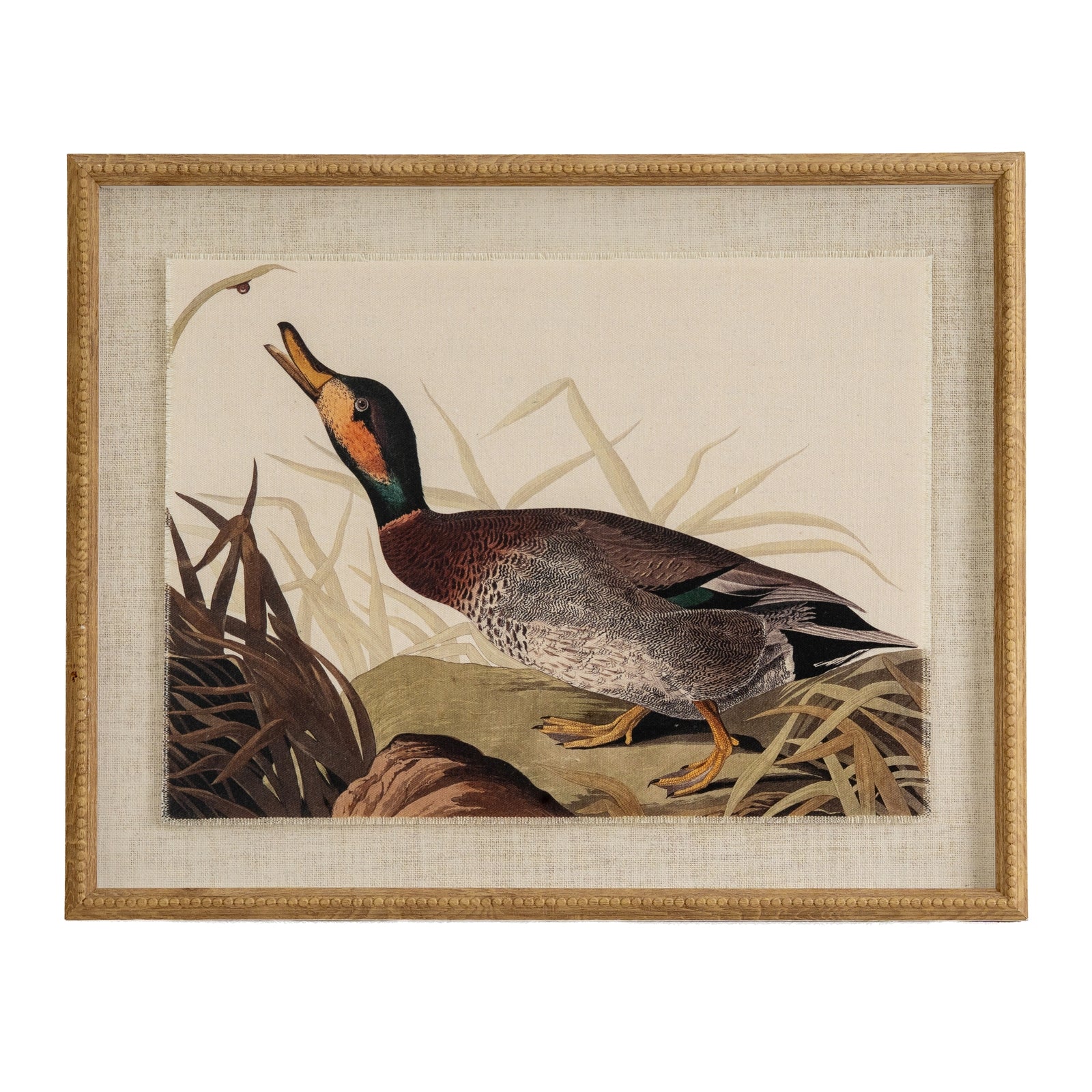Set Of 4 Ducks Artwork On Linen In Beaded Frame - Image 5