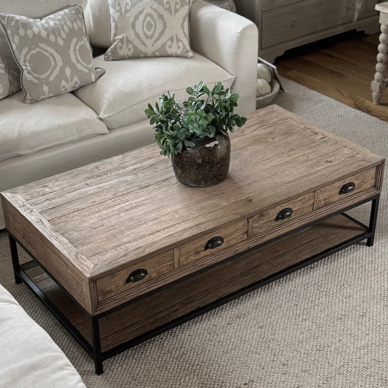 Shoreditch Reclaimed Oak 2 Drawer Coffee Table - Image 4