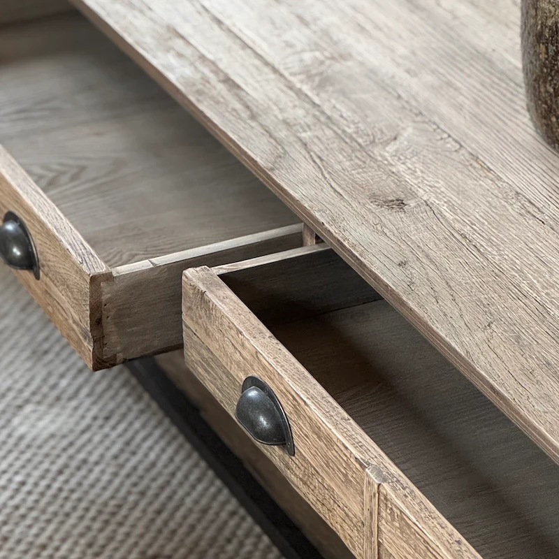 Shoreditch Reclaimed Oak 2 Drawer Coffee Table - Image 8