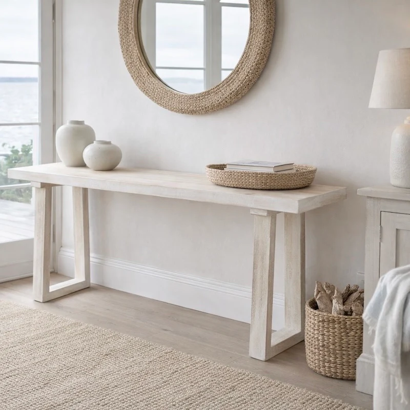 Simple Console Table — Worn White Suar Wood