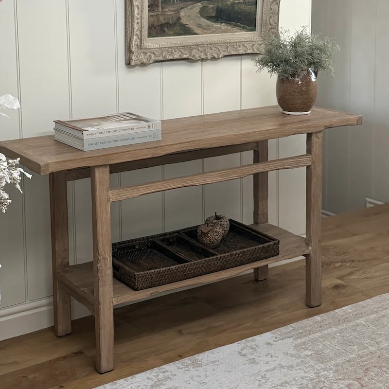 Simple Reclaimed Elm One Shelf Console Table Dark