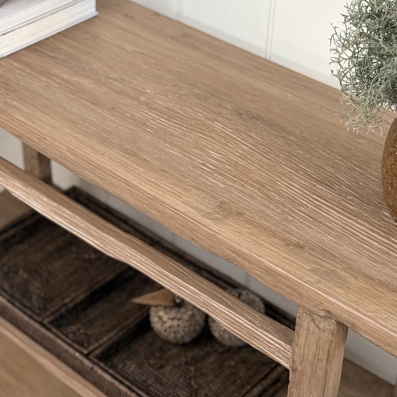 Simple Reclaimed Elm One Shelf Console Table Dark - Image 3