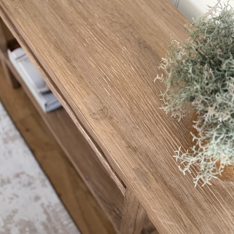 Simple Reclaimed Elm One Shelf Console Table Dark - Image 5