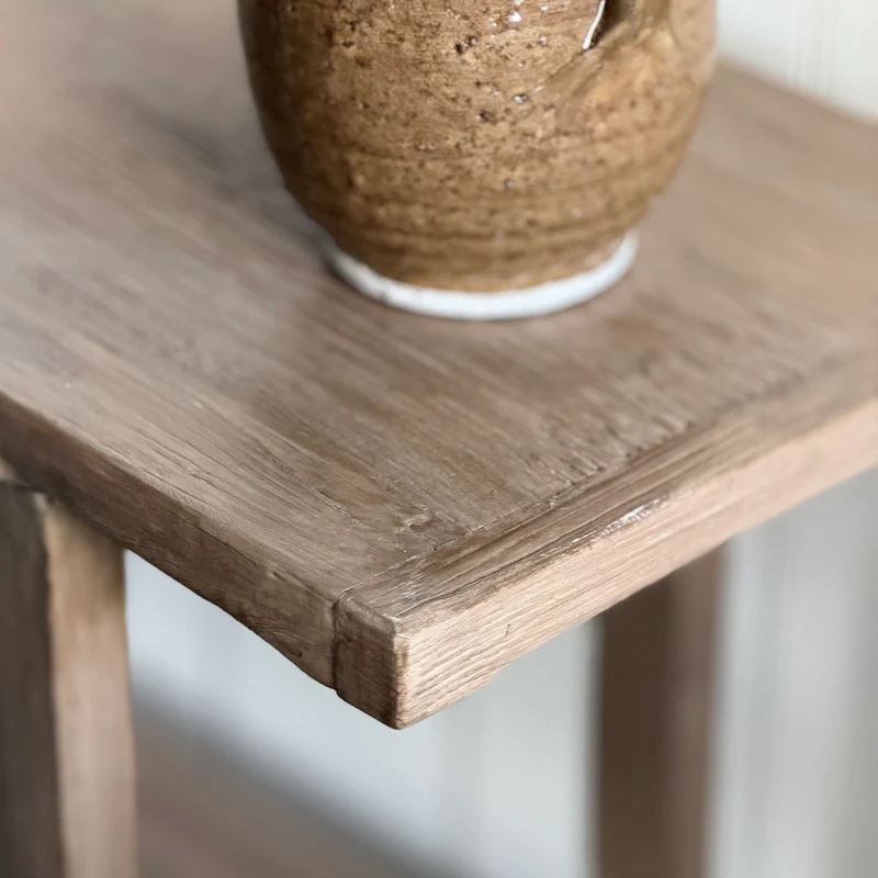 Simple Reclaimed Elm One Shelf Console Table Dark - Image 7