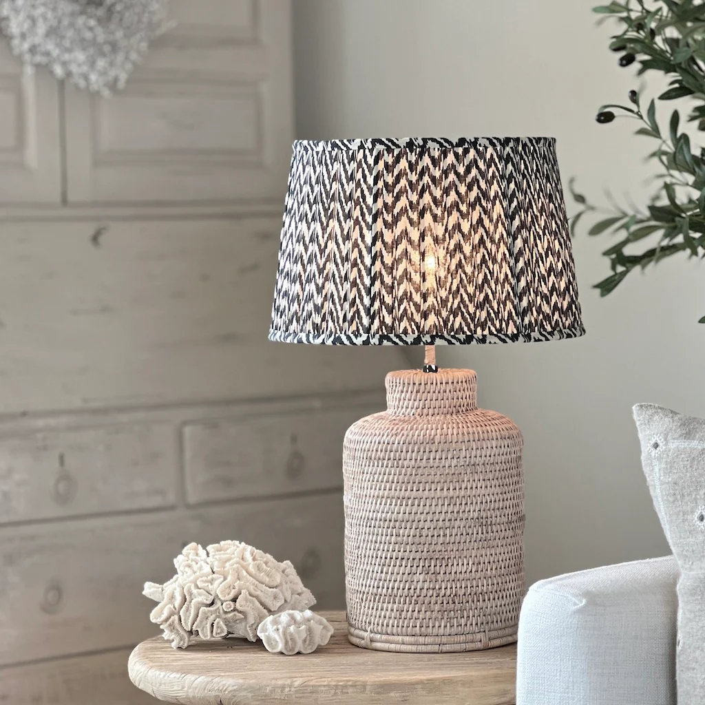 Slim Tea Caddy Whitewashed Rattan Table Lamp - Image 10