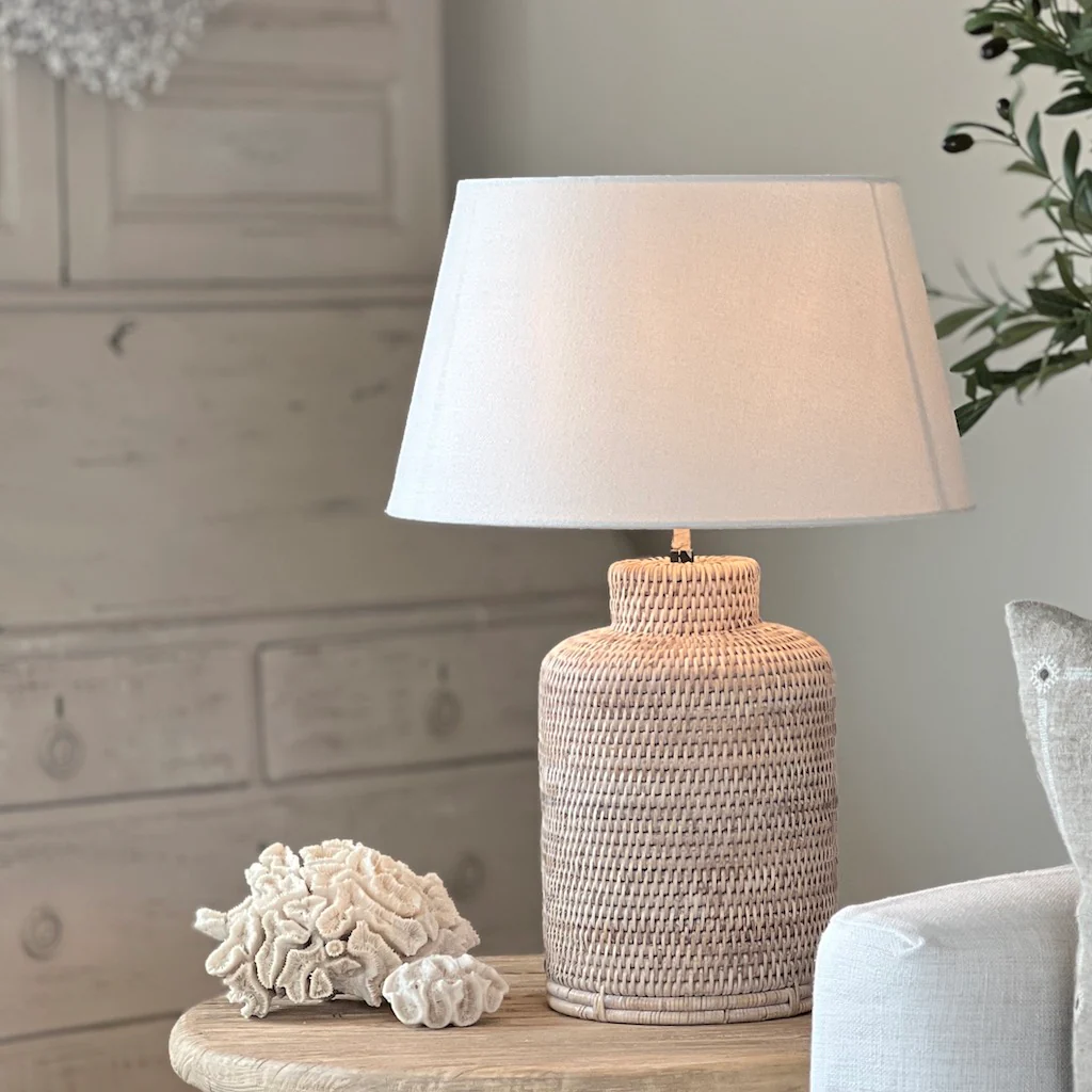 Slim Tea Caddy Whitewashed Rattan Table Lamp - Image 5