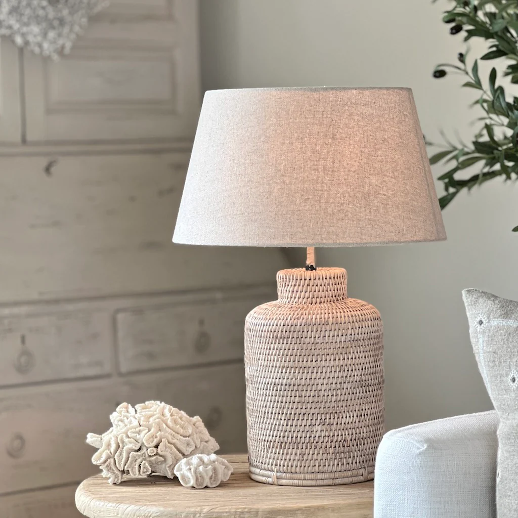 Slim Tea Caddy Whitewashed Rattan Table Lamp - Image 6