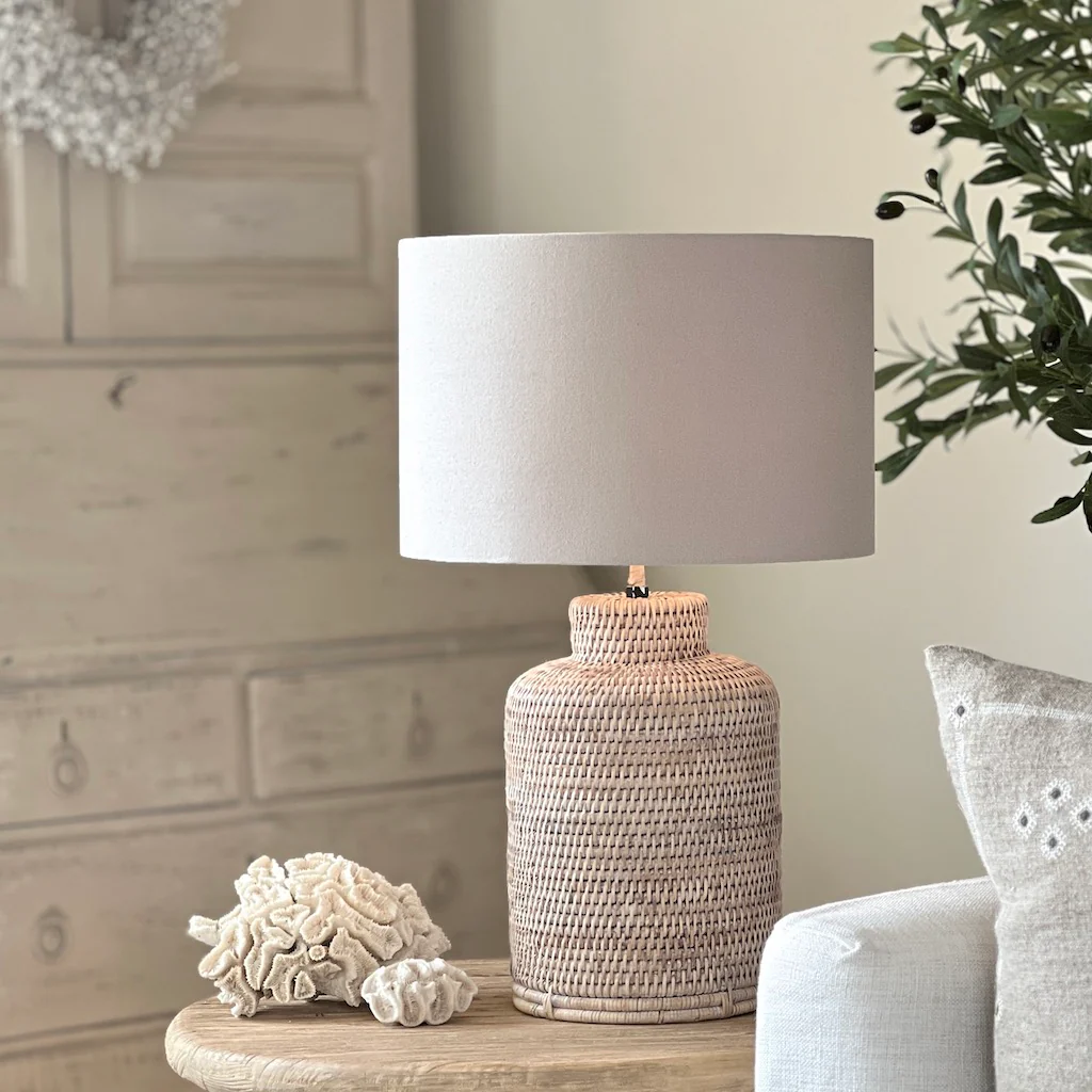 Slim Tea Caddy Whitewashed Rattan Table Lamp - Image 7