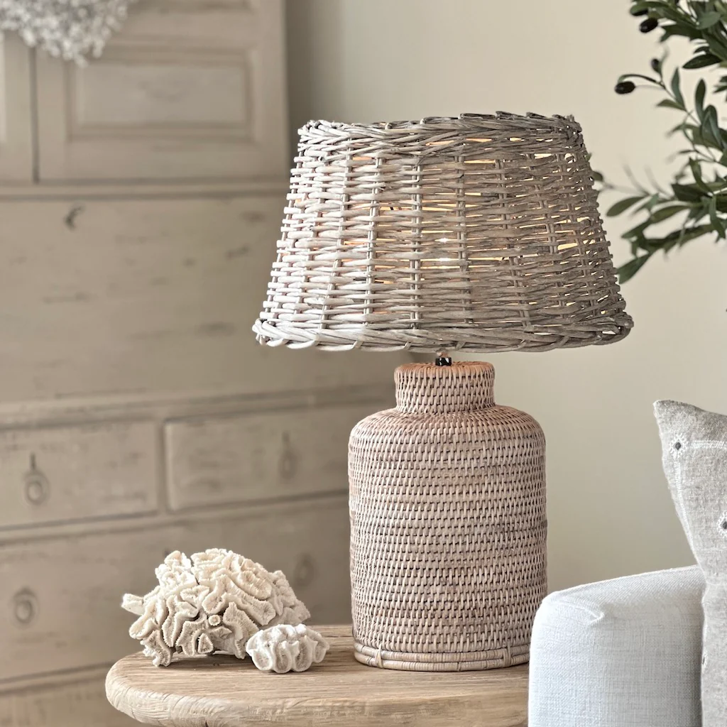 Slim Tea Caddy Whitewashed Rattan Table Lamp - Image 8