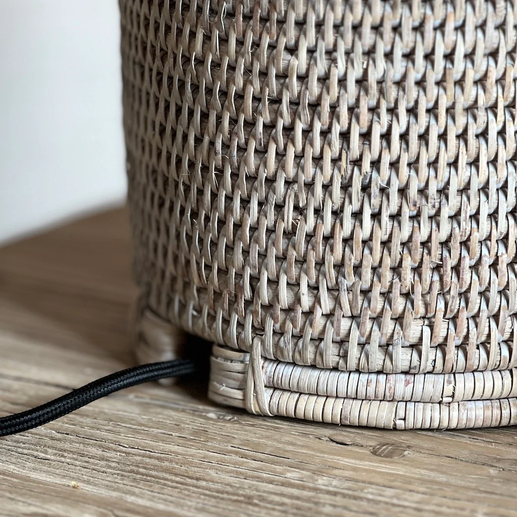 Slim Tea Caddy Whitewashed Rattan Table Lamp - Image 4