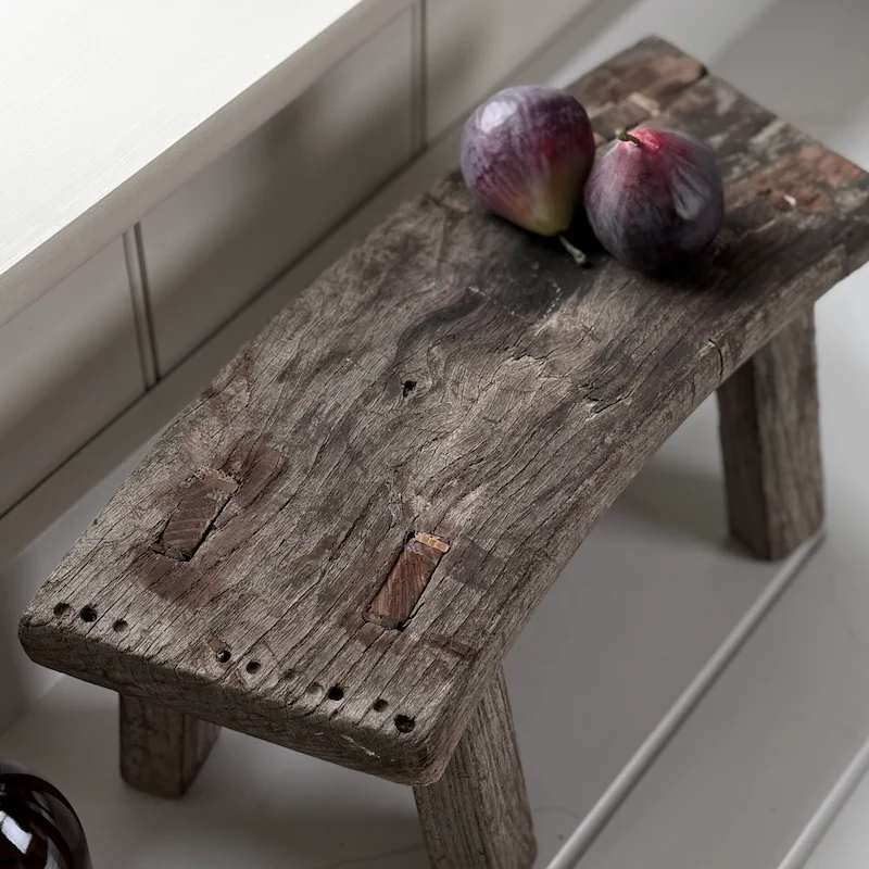 Small Curved Reclaimed Vintage Mini Wood Stool (No.4) - Image 2
