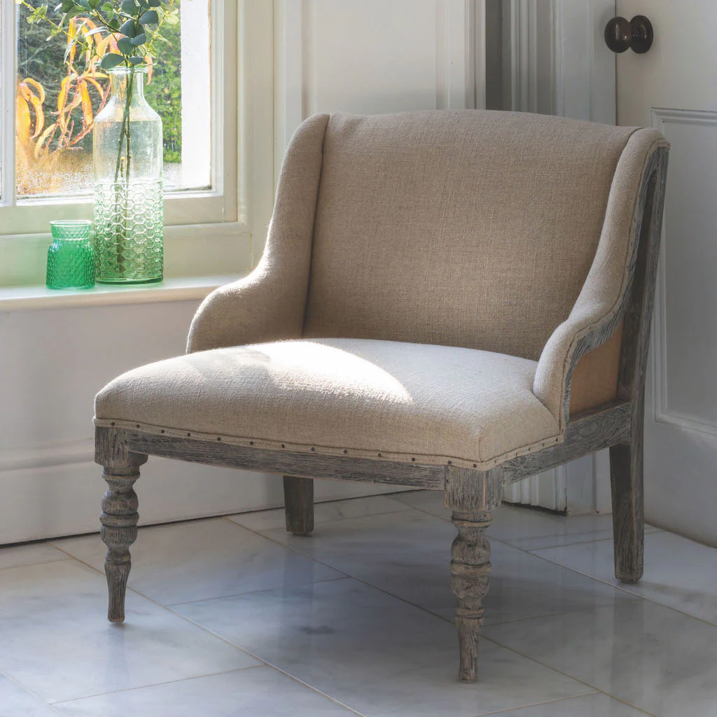 Small Gustavian Chair Taupe Fabric - Image 3