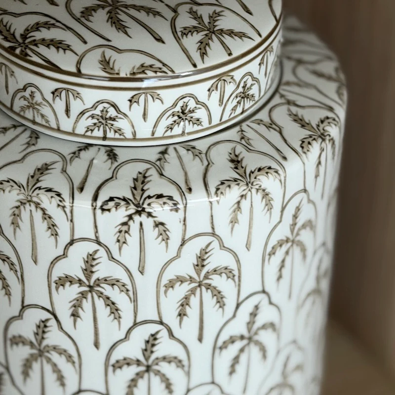 Small Palm Tree Lidded Jar – Decorative Ceramic Storage Canister - Image 5