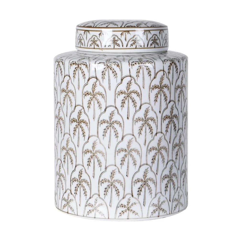 Small Palm Tree Lidded Jar – Decorative Ceramic Storage Canister - Image 6