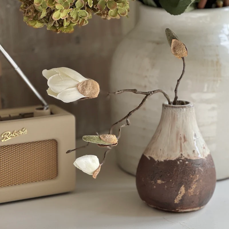 Small Rustic Cream and Brown Ceramic Vase